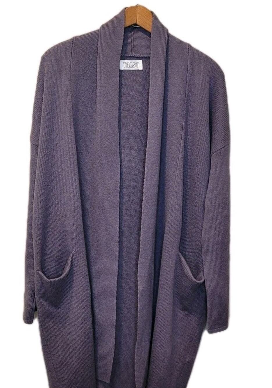 Toast Womens Wool Cashmere Purple Long Open Cardigan Sweater Small Pockets